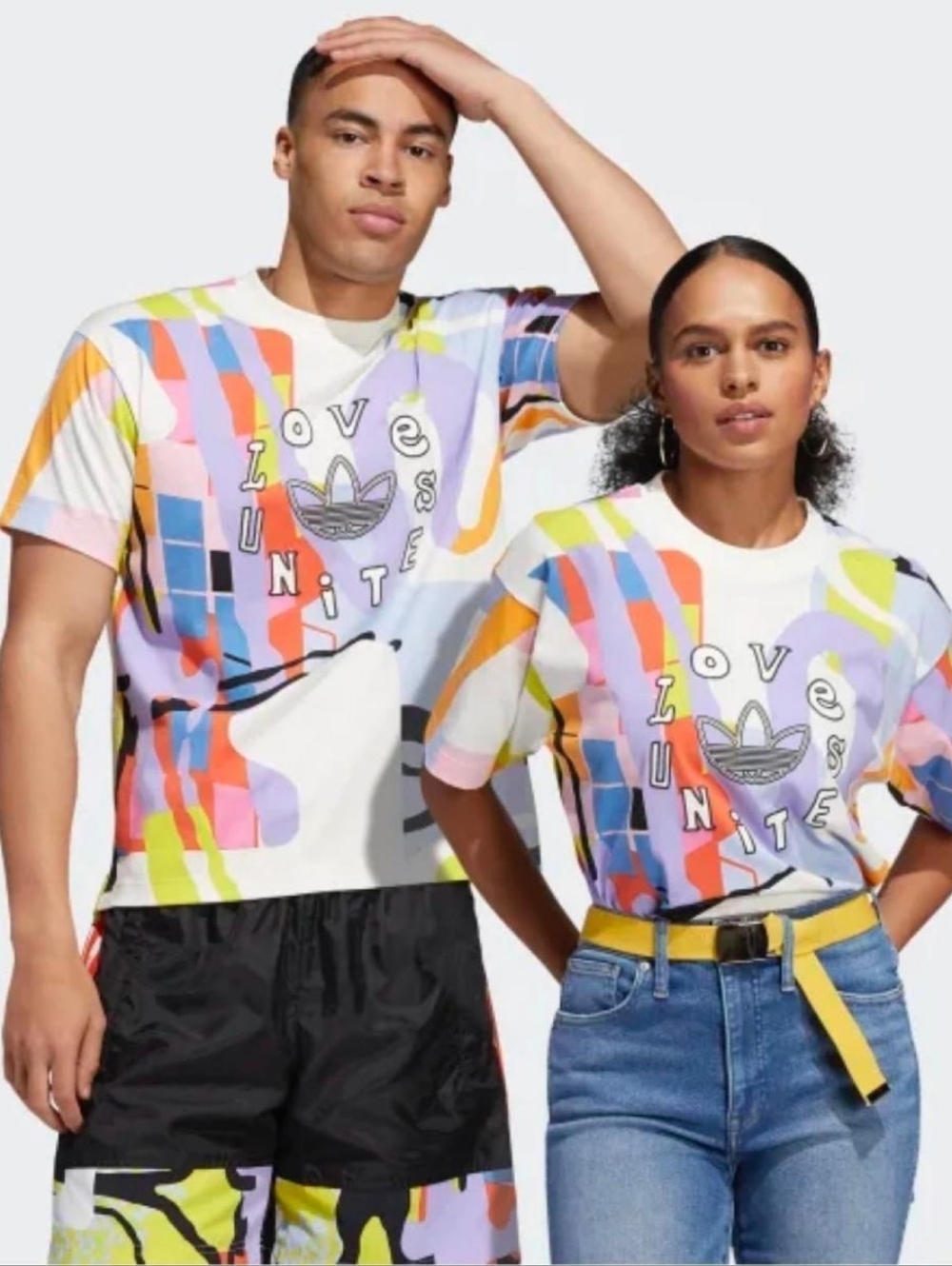ADIDAS "Love Unites" Multi-Color Graphic T-Shirt. XS